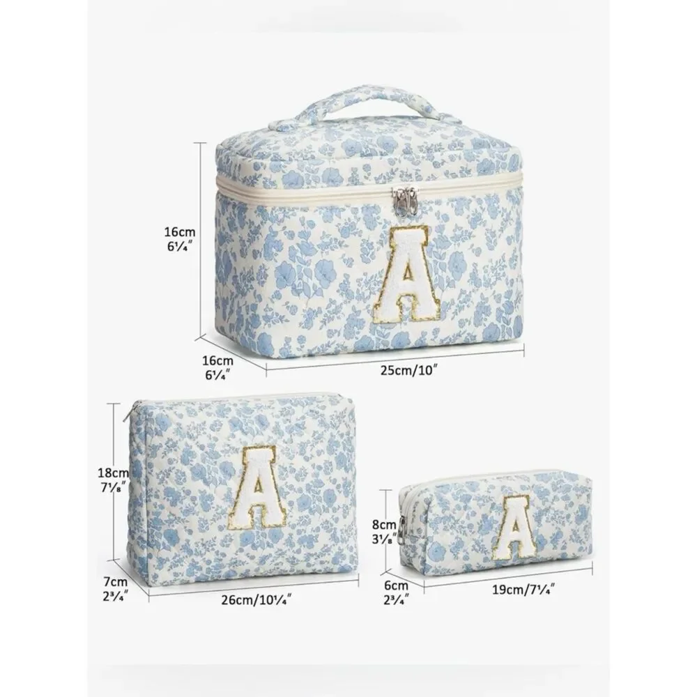NEW Monogram Floral Cosmetic Set - Blue & White Letter A